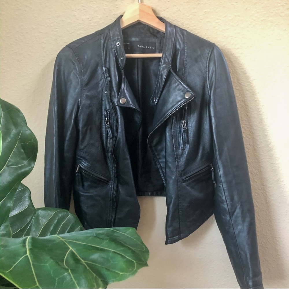 ZARA lambskin leather cropped envelope jacket